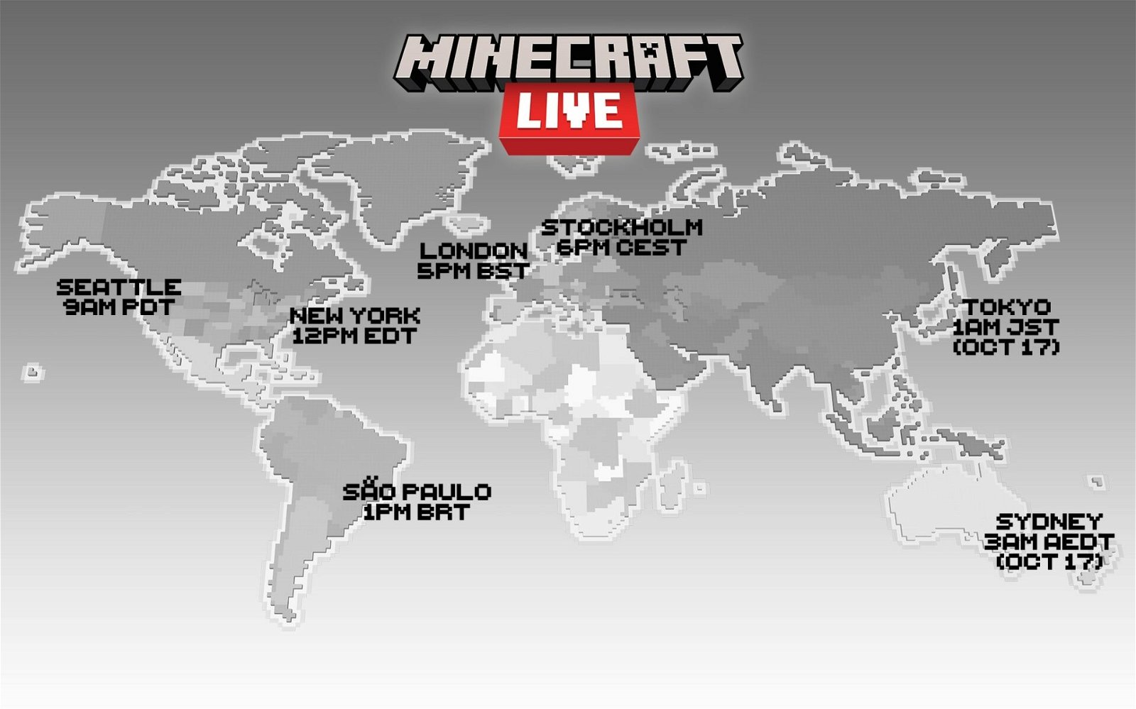 Map Of The World Showing Minecraft Live Broadcast Times For Major Cities